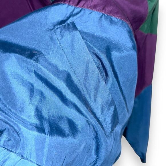 80s Athletic Works 100% Silk Colorblock Windbreaker Size M - Picture 5 of 9